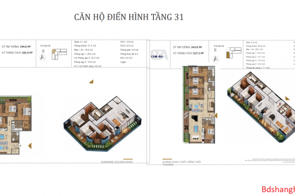 Căn Hộ điển Hình G03a Và G05a Tầng 31 Dự án Sunshine Golden River