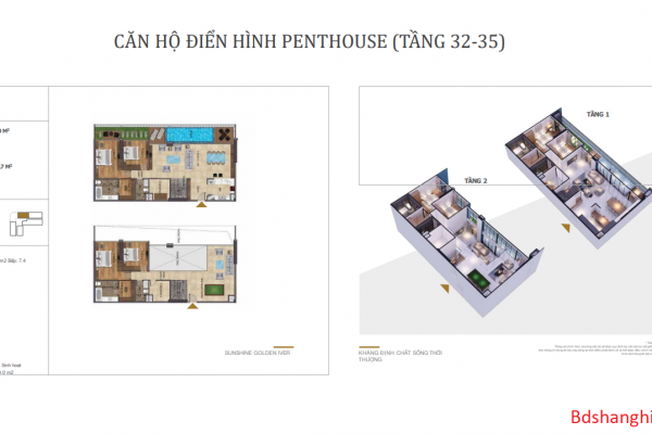 Căn Hộ điển Hình Penhouse Ph 02 Tầng 32 35 Dự án Sunshine Golden River