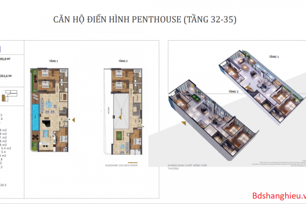 Căn Hộ điển Hình Penhouse Ph 05 Tầng 32 35 Dự án Sunshine Golden River