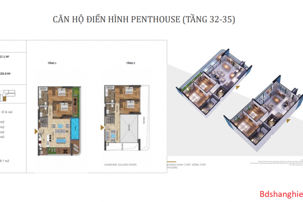 Căn Hộ điển Hình Penhouse Ph 08 Tầng 32 35 Dự án Sunshine Golden River