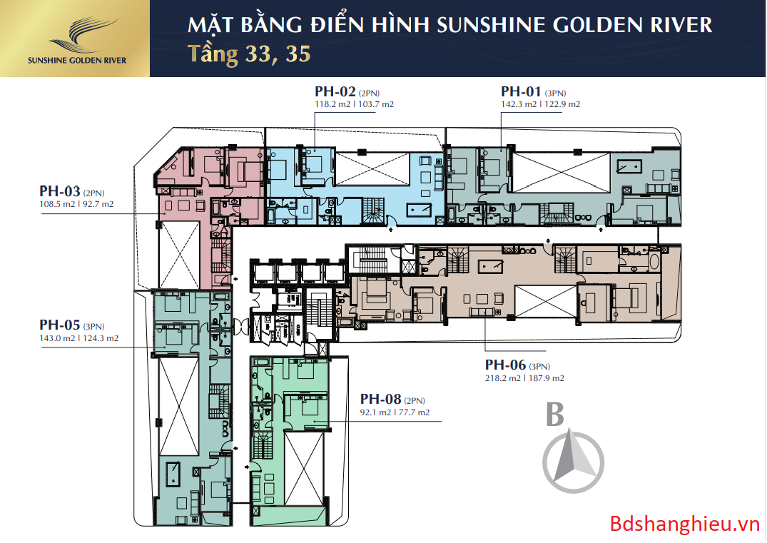 Mặt Bằng Penhouse Tầng 2 Dự Án Sunshine Golden River