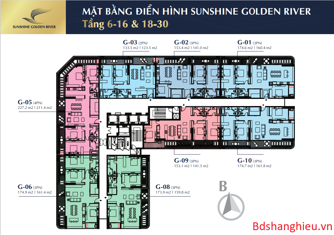 Mặt Bằng Tầng 6-16 và 18-30 dự án sunshine golden river